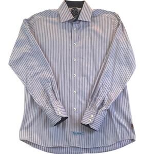 English Laundry Men's Dress Shirt Blue Stripe Size 15-1/2 x 32/33
